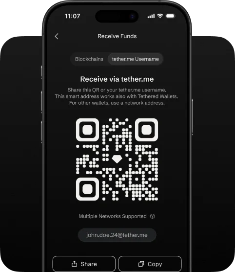 Recieve via tether.me screen